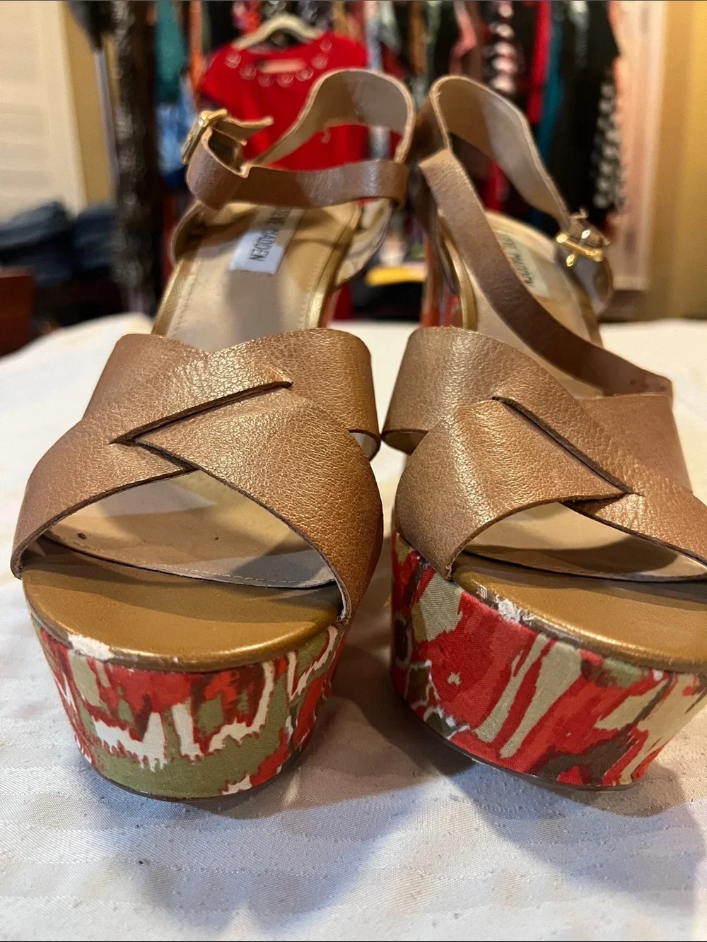 Steve Madden Brown Cross-Strap Wedge Sandals
